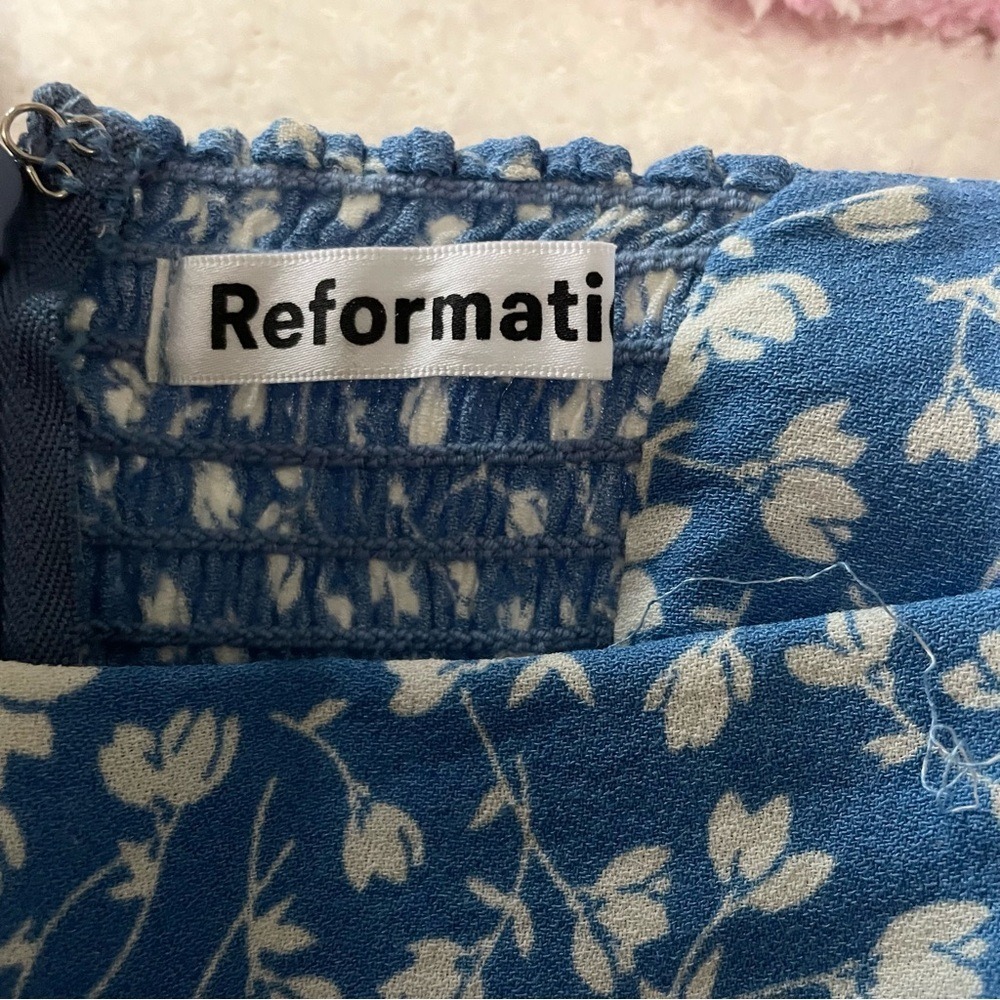 Reformation Mica Floral Print Midi Dress Long Sleeve Square Neck Blue 0 Feminine - Picture 7 of 10